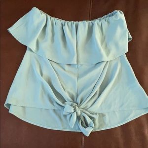 Strapless cadet blue color shirt with tie
